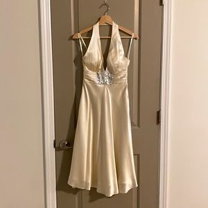 BCBG silk satin ivory halter dress